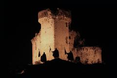 Castel Govone at night in Finale Ligure, Italy