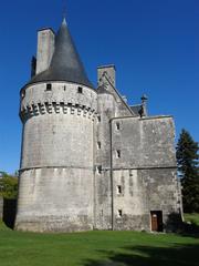 Cylindrical machicolated tower of Chateau de Crazannes in 2015