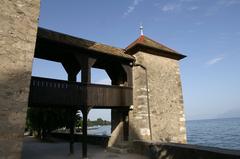 Eastern tower of Rolle Castle overlooking Lake Geneva