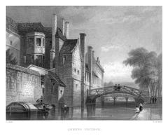 View of Queens' College, Cambridge from the river showing the Mathematical Bridge