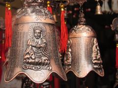 Ornamental brass bells in a shop in Madikeri, Karnataka