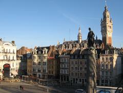 Place du Général-de-Gaulle (Grand'Place) in Lille with Colonne de la Déesse in front of the central tower and belfry of the Chamber of Commerce