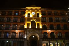 Zocodover Square illuminated at night with Christmas lights