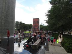 Crown Fountain in Millennium Park, Chicago, with water cascading down glass brick towers