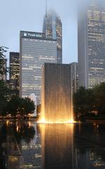 Crown Fountain in Millennium Park, Chicago evening view