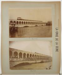 Black and white photograph of the Seine flood in early 1900s showing people on a submerged street