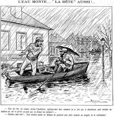 Caricature of a Republican teacher during the 1910 Seine flood in La Bastille journal