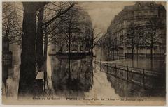 Flood of the Seine River in Paris at Rond-Point de l'Alma on January 30, 1910