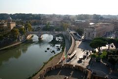 Tiber River, Vittorio Emanuele II Bridge, and Janiculum Hill in Rome