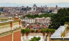 View of Gianicolo hill in Rome with greenery and historical monuments