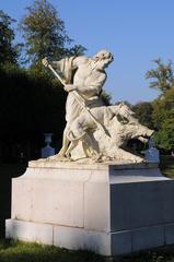 Statue of Meleager hunting a wild boar by Nicolas Coustou in the park of Château de Marly