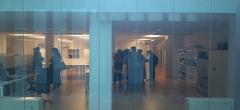 indoor courtyard view of a library with Wiki Takes participants in Vitoria-Gasteiz