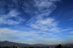 Winter in Kathmandu with ultra-blue sky and mountain view