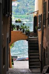 Isola dei Pescatori with a fishing village and Lago Maggiore in the background