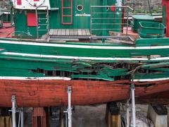 damaged hull of a ship at the Naval Museum in Bilbao