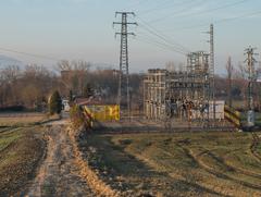 Electrical substation at the track up to Olarizu mountain before sunset in Vitoria-Gasteiz