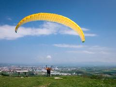 Paraglider ready for take-off on the summit of Olarizu, Vitoria-Gasteiz