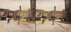 View of Plaza de la Virgen Blanca with a market in full swing