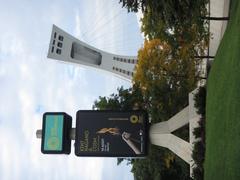 Panoramic view of Parc Olympique, also known as Olympic Park, with lush greenery and architectural structures