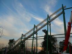 construction site with scaffolding and building materials