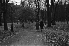 Two elderly people in autumnal Old Church Park