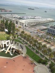 Embarcadero view with waterfront buildings and Bay Bridge