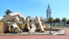 Vaillancourt Fountain in Justin Herman Plaza with San Francisco Ferry Terminal in background