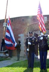 Pennsylvania Army National Guard color guard at flag-raising event at Fort Mifflin