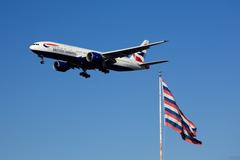 British Airways Boeing 777 flying over Fort Mifflin