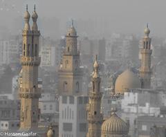 Ancient Cairo skyline with historic buildings and minarets