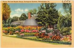 Flower bed and reptile house at Zoological Gardens in Philadelphia