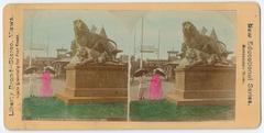 Two women posing at the entrance of the Zoological Gardens in Fairmount Park, Philadelphia, late nineteenth-century.