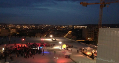 Terrace of La Friche at night during an event