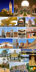 Collage of representative photographs of Seville, capital of Andalusia, Spain