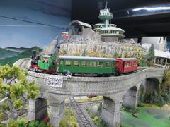 Model trains and buildings at Kolejkowo miniature railway exhibition in Wrocław Świebodzki station