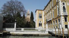 Buildings along the right side (starboard) of the Grand Canal in Venice with a view towards Piazzale Roma