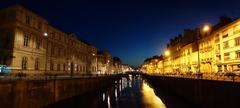 summer evening in central Rennes with Emile Zola quay on the left and Chateaubriand quay on the right