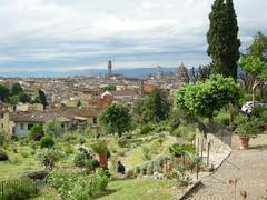 Giardino delle Rose in Florence with blooming roses and cityscape