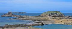 View of the tidal islands of Petit Bé and Grand Bé in the Bay of Saint-Malo