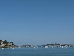 View of the corsair city of Saint-Malo and Grand Bé from the Prieuré beach in Dinard