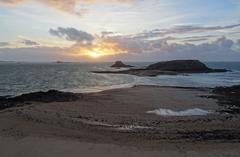 Saint-Malo coastline with waves crashing on rocks