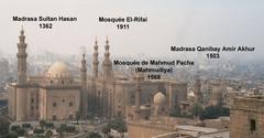 panoramic view of Cairo from the terrace of the Mehemet Ali Mosque with four mosques visible