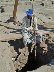 Funeral well excavation on the northern processional way of the Ramesseum in Egypt