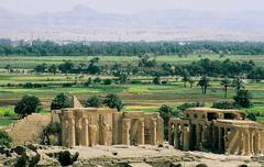 Ramesseum with Nile alluvial plain and Luxor City in the background