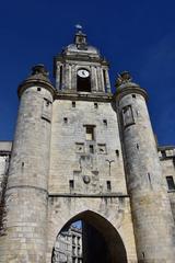 Grosse Horloge in La Rochelle, southern face from Pérot side. Historic clock tower and city gate