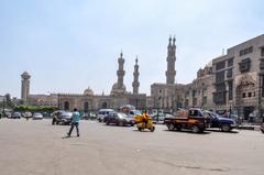 Al-Azhar Mosque and University with Ghuri double-finial minaret in Cairo, Egypt