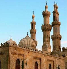 Al Azhar Mosque front gate side view in Cairo, Egypt