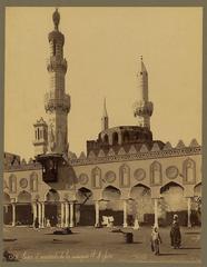 Courtyard and minarets of Al-Azhar Mosque in an albumen print