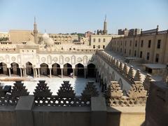 Rooftop view of Al-Azhar Mosque overlooking courtyard