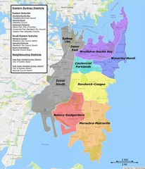 Map of Eastern Sydney Districts and Suburbs